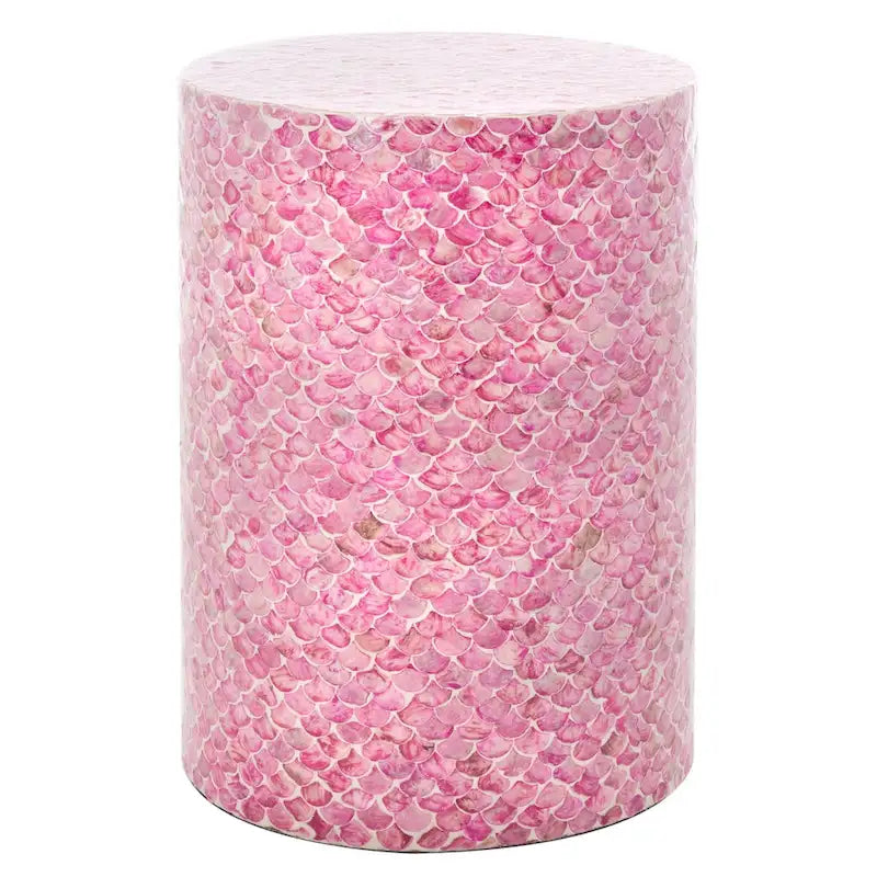 Table d'appoint ronde rose foncé - Motif écaille de poisson - 14L x 14P x 20H po