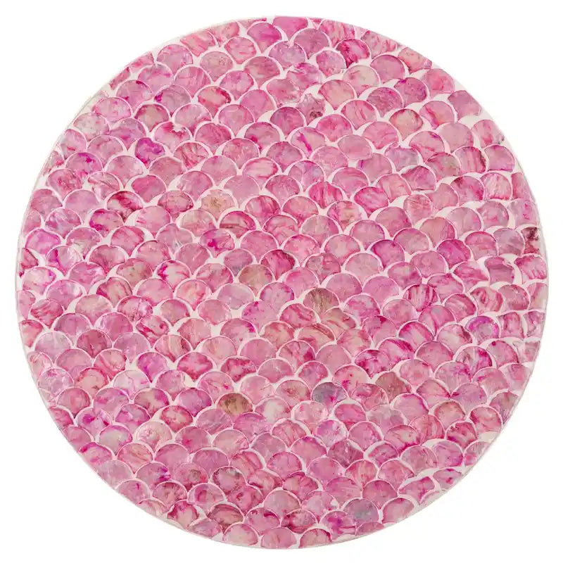 Table d'appoint ronde rose foncé - Motif écaille de poisson - 14L x 14P x 20H po