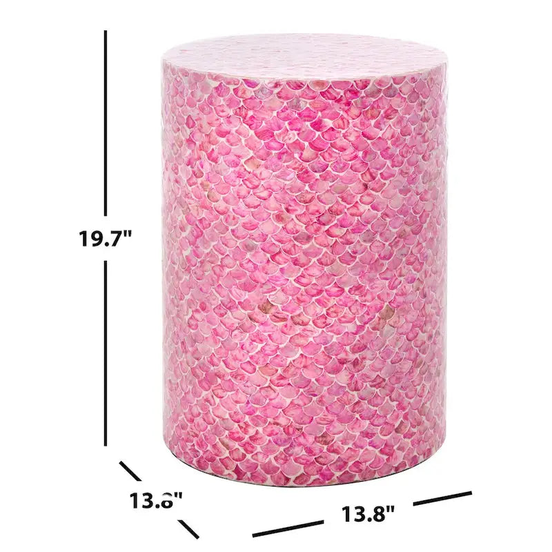 Table d'appoint ronde rose foncé - Motif écaille de poisson - 14L x 14P x 20H po