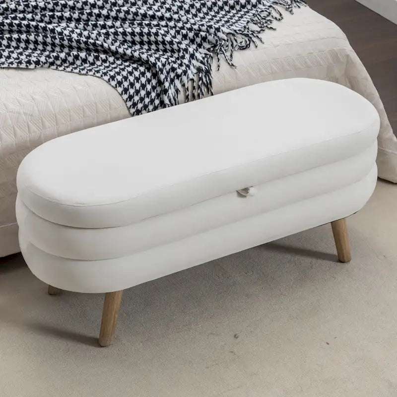 Banc de rangement capitonné en velours avec pieds en bois - Capacité de 136 kg