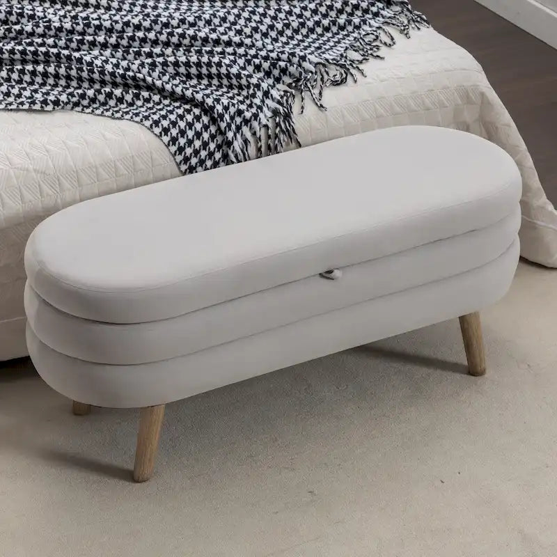 Banc de rangement capitonné en velours avec pieds en bois - Capacité de 136 kg