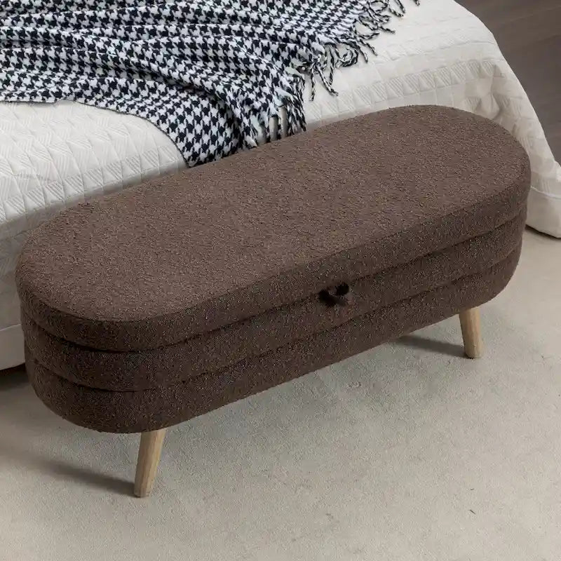 Banc de rangement capitonné en velours avec pieds en bois - Capacité de 136 kg