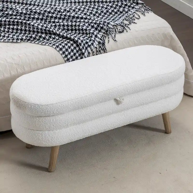Banc de rangement capitonné en velours avec pieds en bois - Capacité de 136 kg