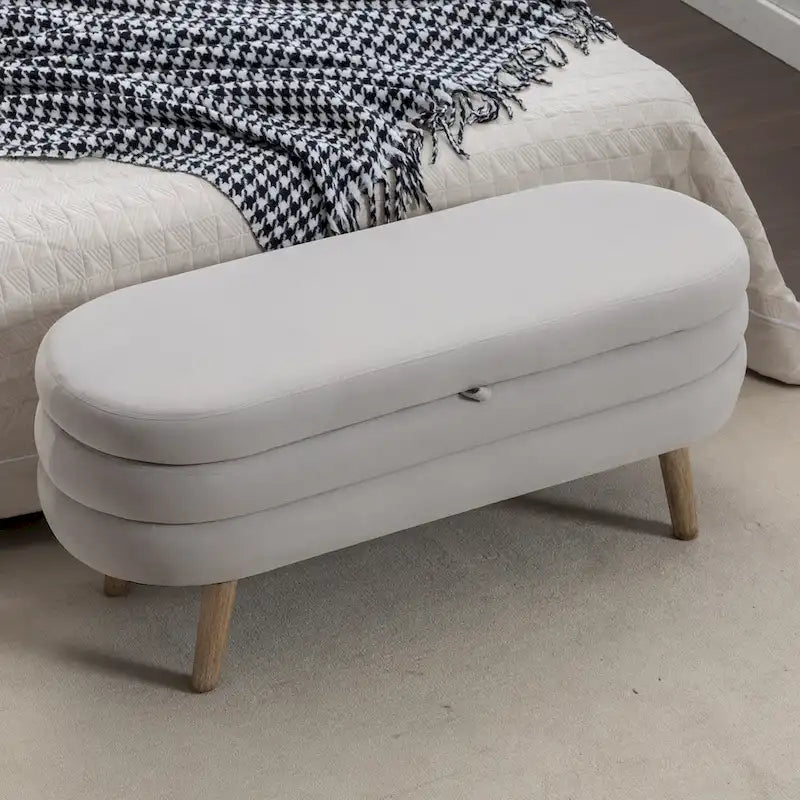 Banc de rangement capitonné en velours avec pieds en bois - Capacité de 136 kg