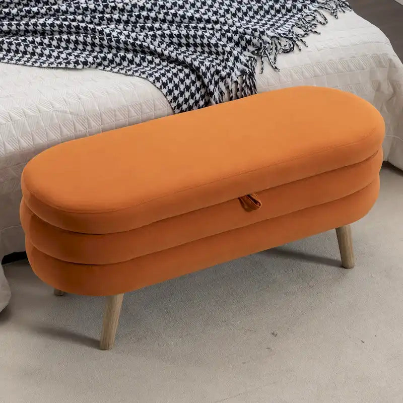 Banc de rangement capitonné en velours avec pieds en bois - Capacité de 136 kg