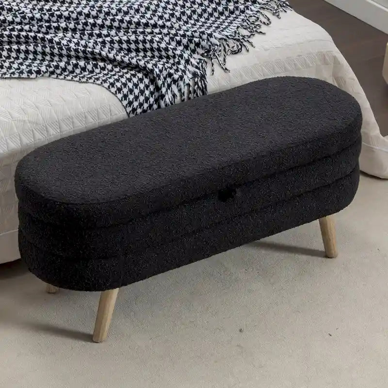 Banc de rangement capitonné en velours avec pieds en bois - Capacité de 136 kg