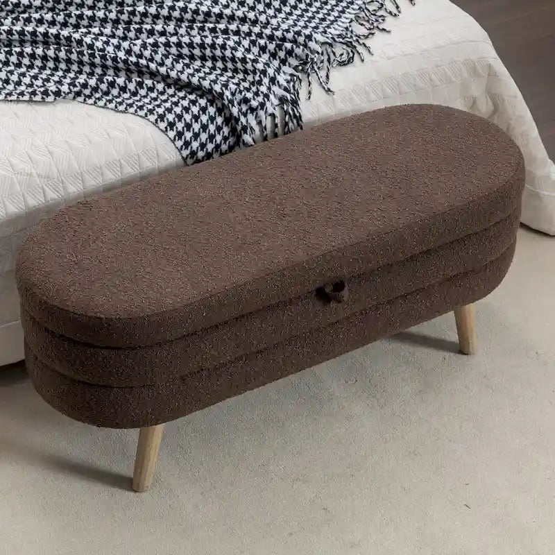 Banc de rangement capitonné en velours avec pieds en bois - Capacité de 136 kg