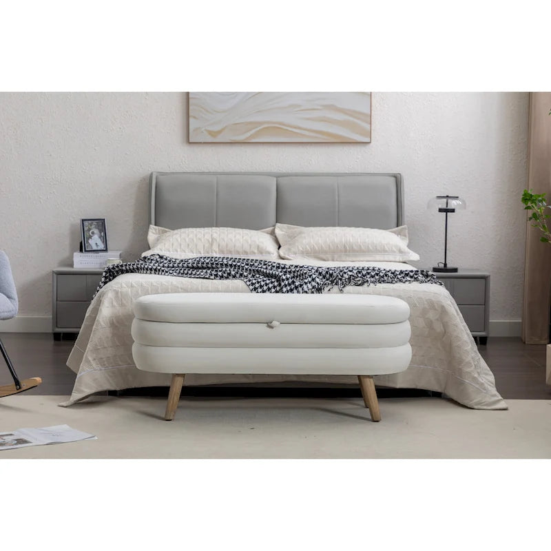 Banc de rangement capitonné en velours avec pieds en bois - Capacité de 136 kg