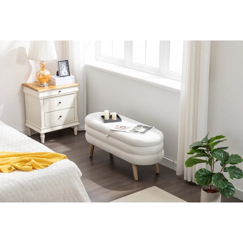 Banc de rangement capitonné en velours avec pieds en bois - Capacité de 136 kg