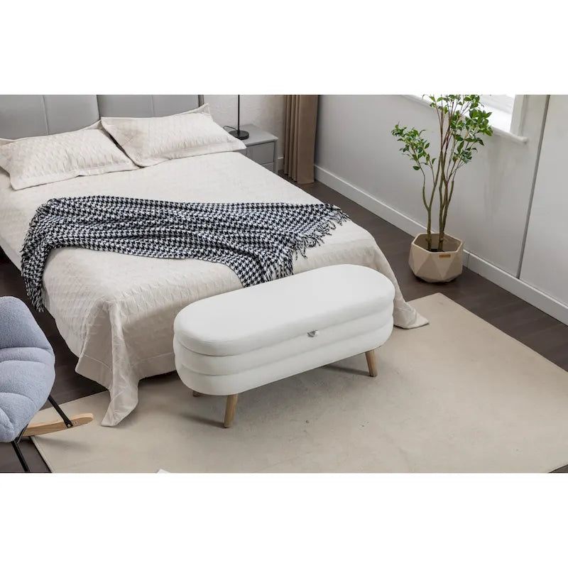 Banc de rangement capitonné en velours avec pieds en bois - Capacité de 136 kg