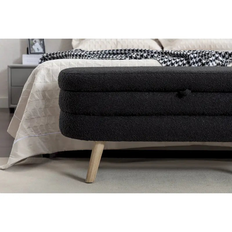Banc de rangement capitonné en velours avec pieds en bois - Capacité de 136 kg