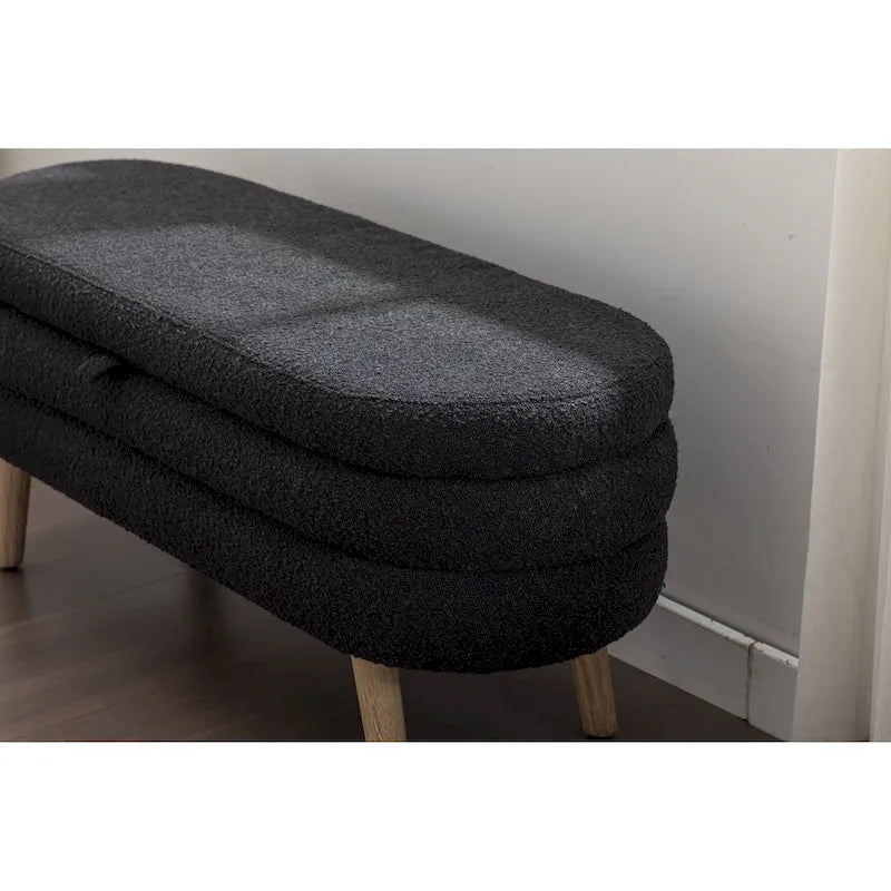Banc de rangement capitonné en velours avec pieds en bois - Capacité de 136 kg