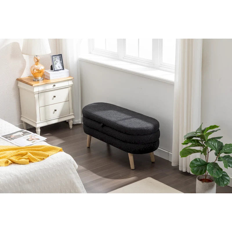 Banc de rangement capitonné en velours avec pieds en bois - Capacité de 136 kg