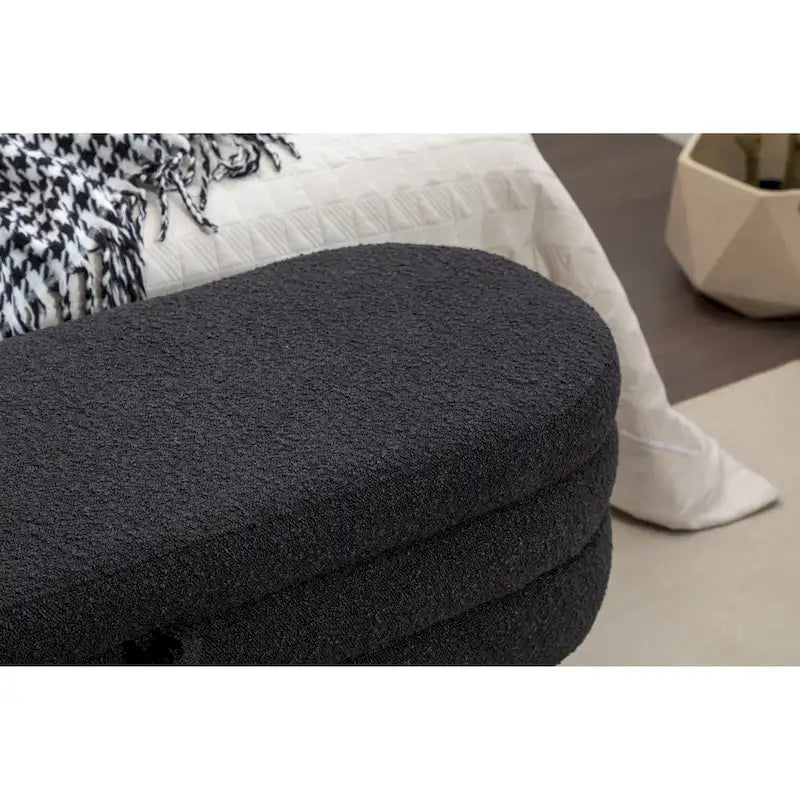 Banc de rangement capitonné en velours avec pieds en bois - Capacité de 136 kg
