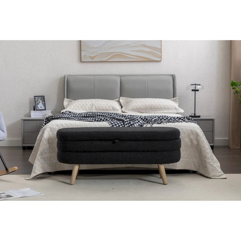 Banc de rangement capitonné en velours avec pieds en bois - Capacité de 136 kg