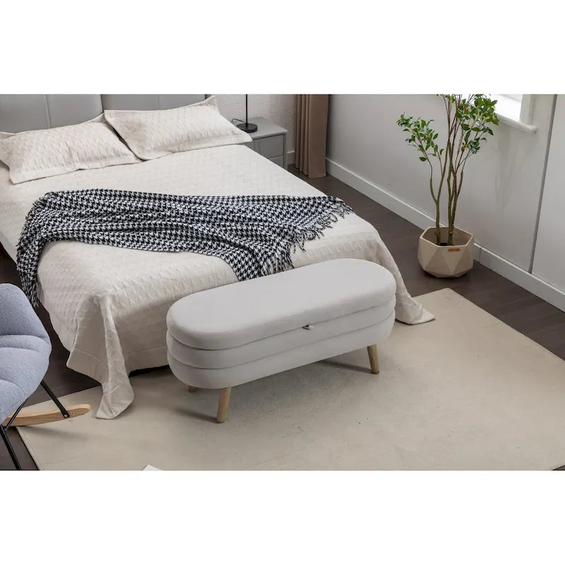 Banc de rangement capitonné en velours avec pieds en bois - Capacité de 136 kg