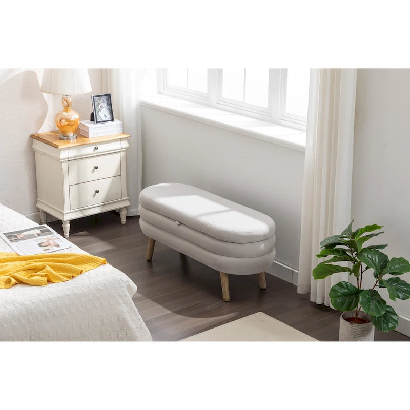Banc de rangement capitonné en velours avec pieds en bois - Capacité de 136 kg