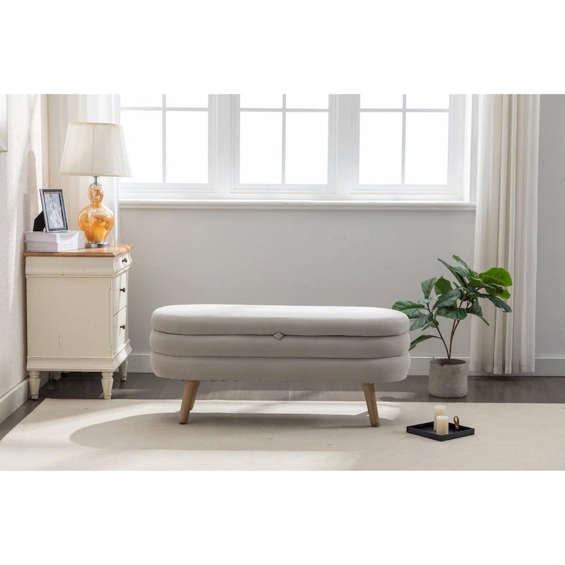 Banc de rangement capitonné en velours avec pieds en bois - Capacité de 136 kg