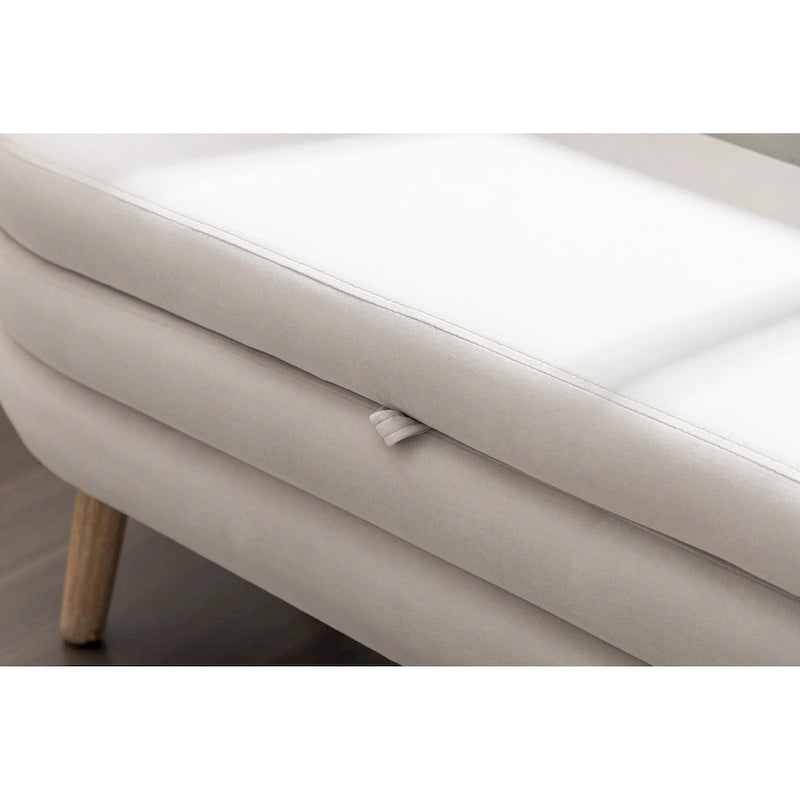 Banc de rangement capitonné en velours avec pieds en bois - Capacité de 136 kg