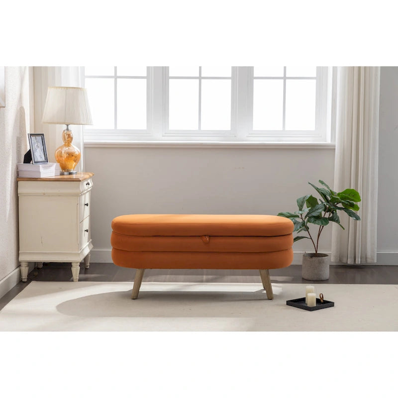 Banc de rangement capitonné en velours avec pieds en bois - Capacité de 136 kg