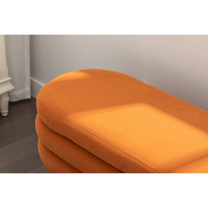 Banc de rangement capitonné en velours avec pieds en bois - Capacité de 136 kg