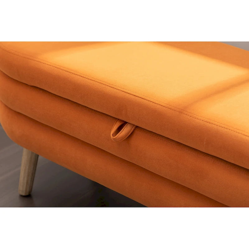 Banc de rangement capitonné en velours avec pieds en bois - Capacité de 136 kg