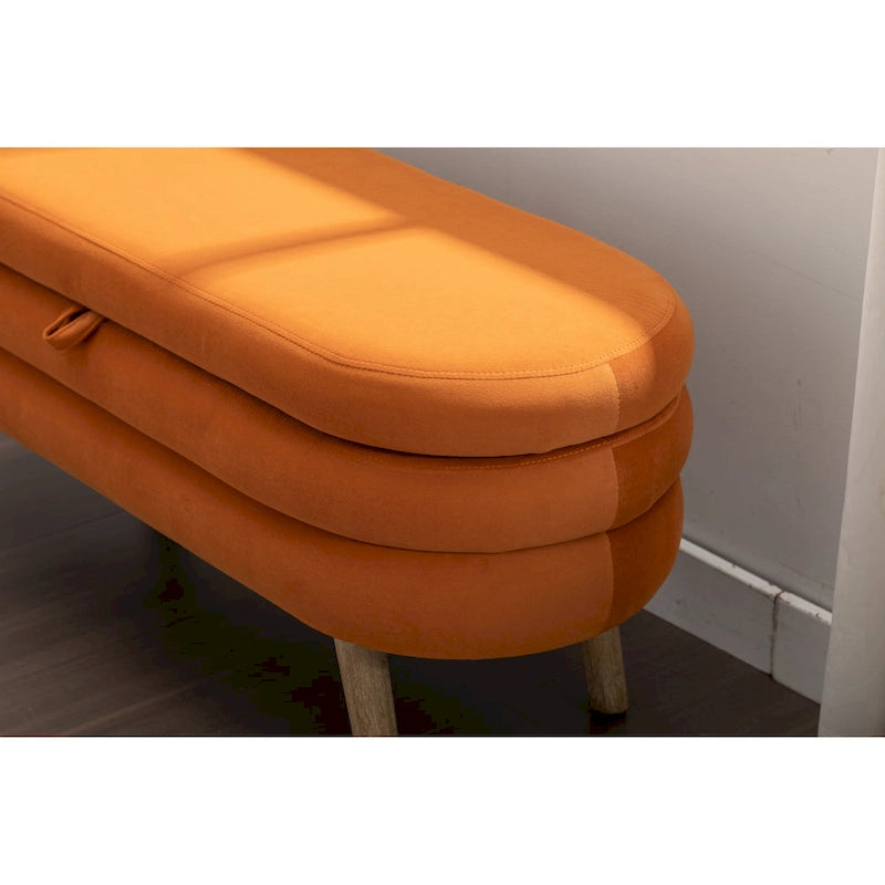 Banc de rangement capitonné en velours avec pieds en bois - Capacité de 136 kg