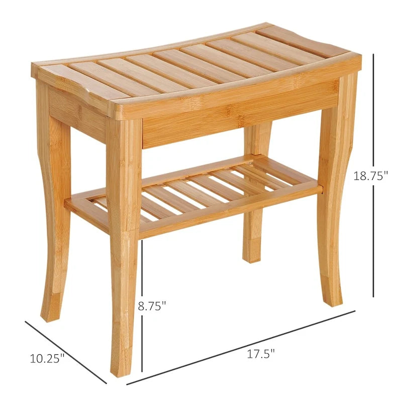 Long Banc de douche en bambou – Tabouret de spa en bois avec étagère de rangement