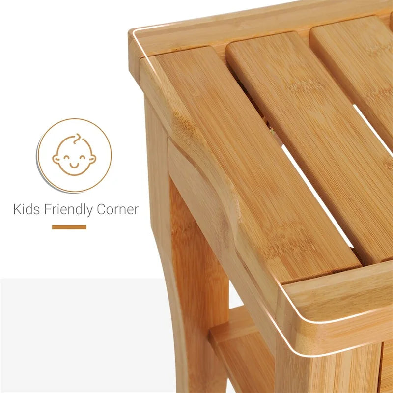 Long Banc de douche en bambou – Tabouret de spa en bois avec étagère de rangement