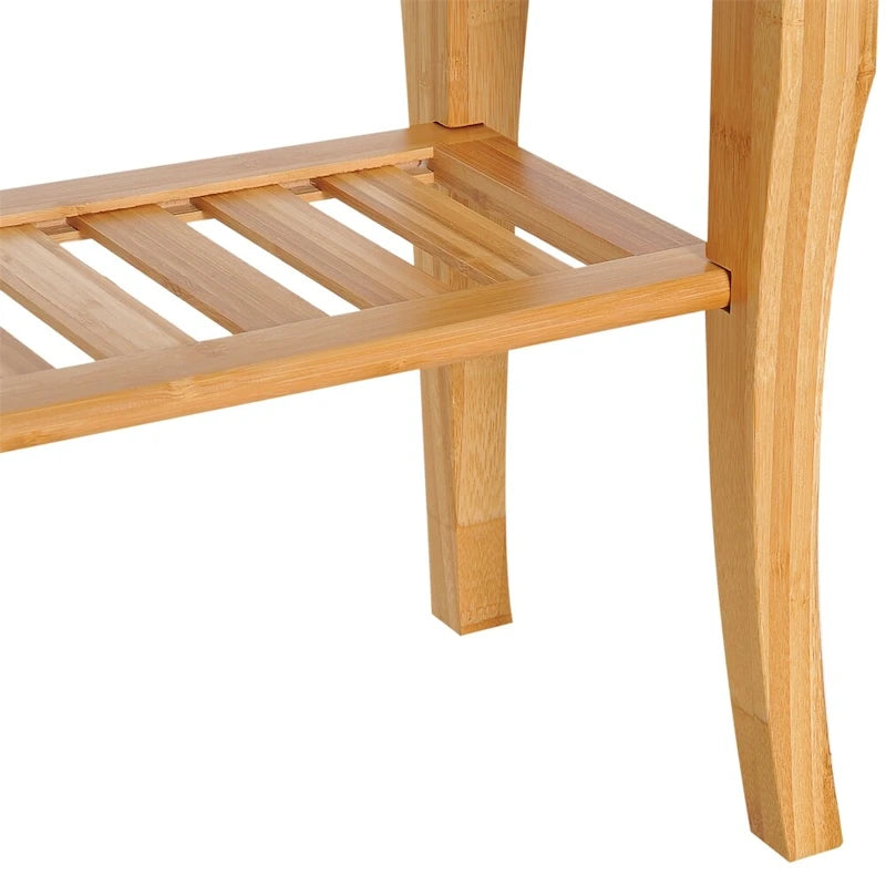 Long Banc de douche en bambou – Tabouret de spa en bois avec étagère de rangement