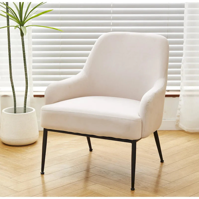 Fauteuil d'appoint d'intérieur en velours du milieu du siècle avec accoudoirs inclinés