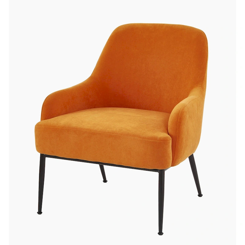 Fauteuil d'appoint d'intérieur en velours du milieu du siècle avec accoudoirs inclinés