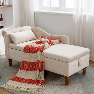Chaise Lounge Indoor,Lounge Chair for Bedroom with Storage & Pillow,Modern Upholstered Rolled Arm Chase Lounge for Sleeping