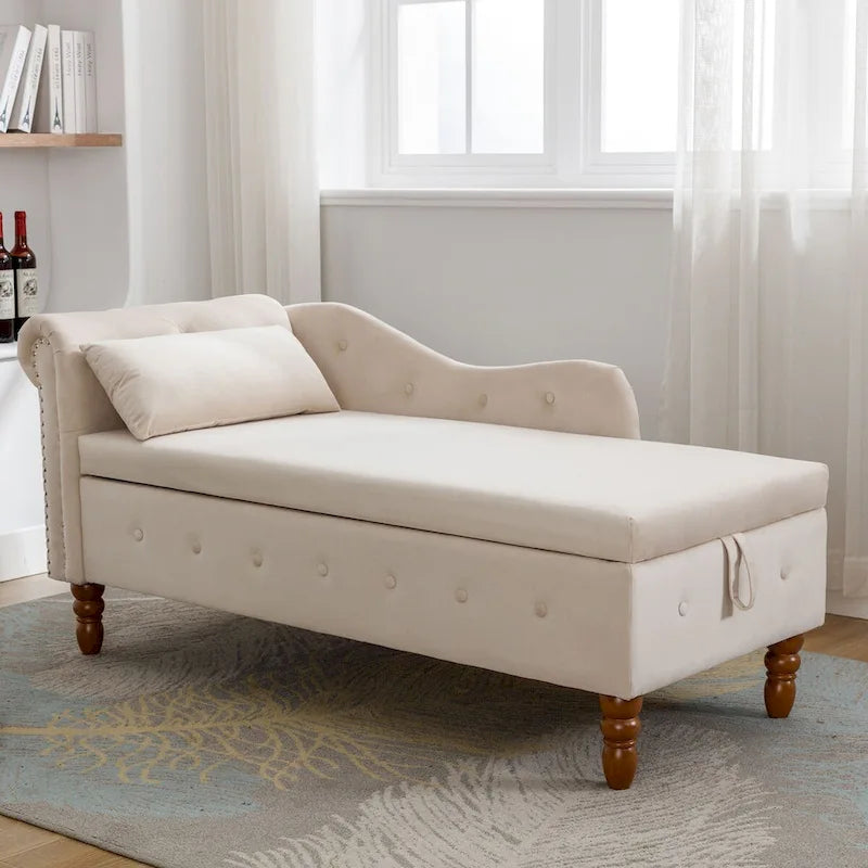Chaise longue d'intérieur avec rangement et oreiller – Chaise longue rembourrée à accoudoirs roulés