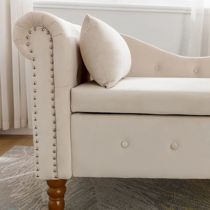 Chaise longue d'intérieur avec rangement et oreiller – Chaise longue rembourrée à accoudoirs roulés