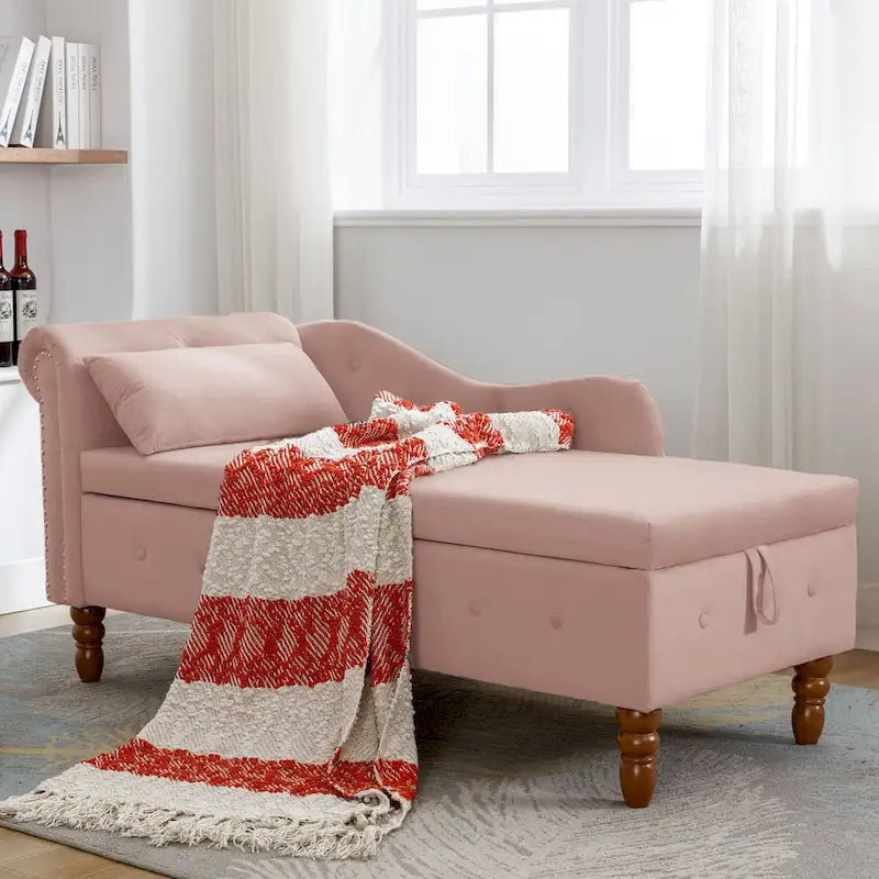 Chaise longue d'intérieur avec rangement et oreiller – Chaise longue rembourrée à accoudoirs roulés