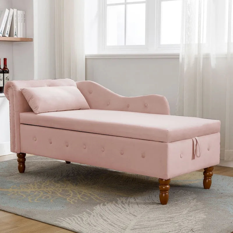 Chaise longue d'intérieur avec rangement et oreiller – Chaise longue rembourrée à accoudoirs roulés