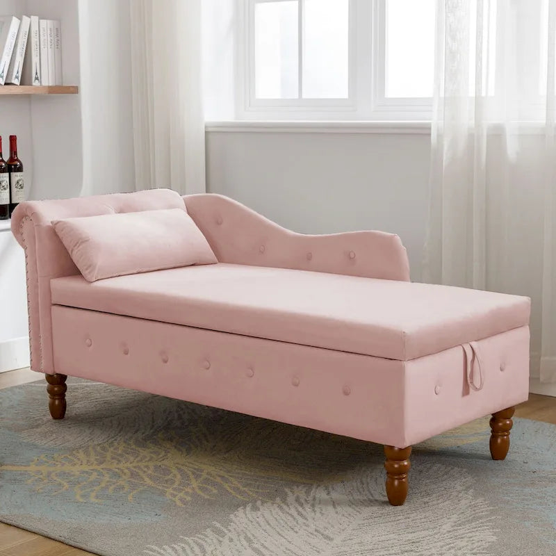 Chaise longue d'intérieur avec rangement et oreiller – Chaise longue rembourrée à accoudoirs roulés