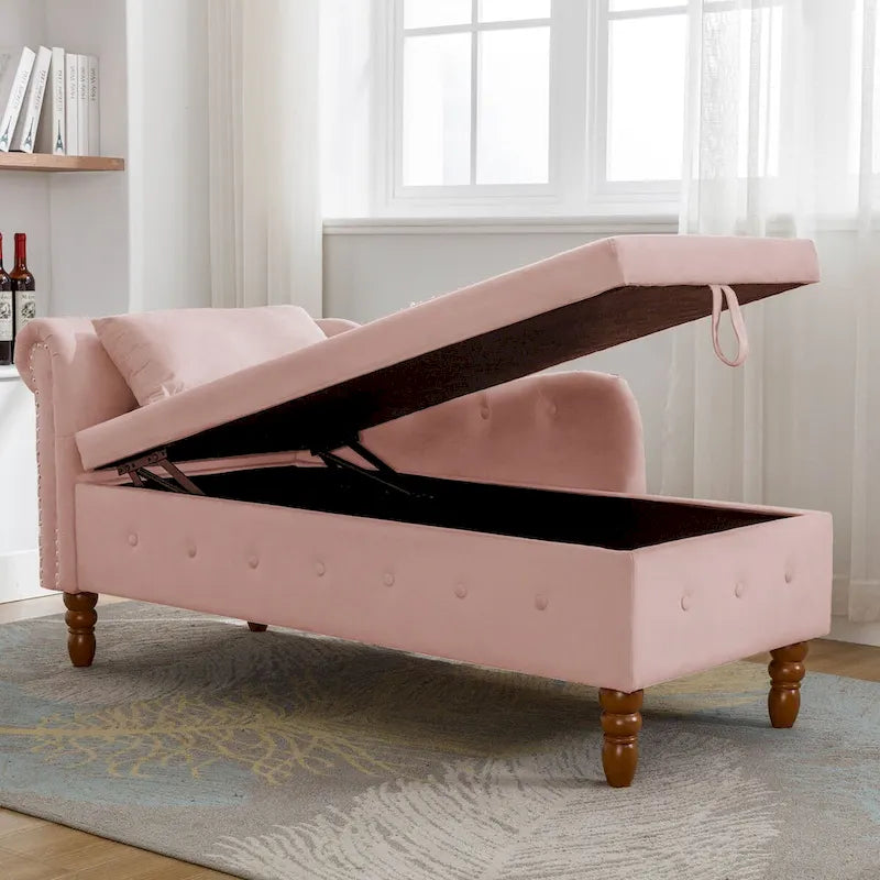 Chaise longue d'intérieur avec rangement et oreiller – Chaise longue rembourrée à accoudoirs roulés
