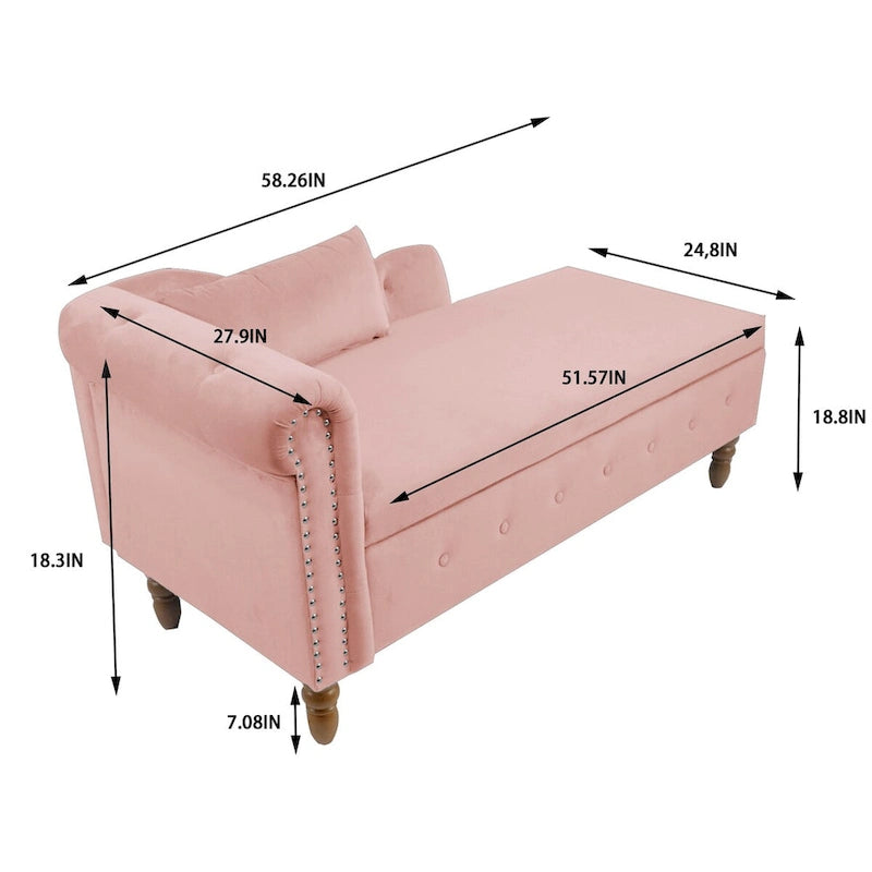 Chaise longue d'intérieur avec rangement et oreiller – Chaise longue rembourrée à accoudoirs roulés