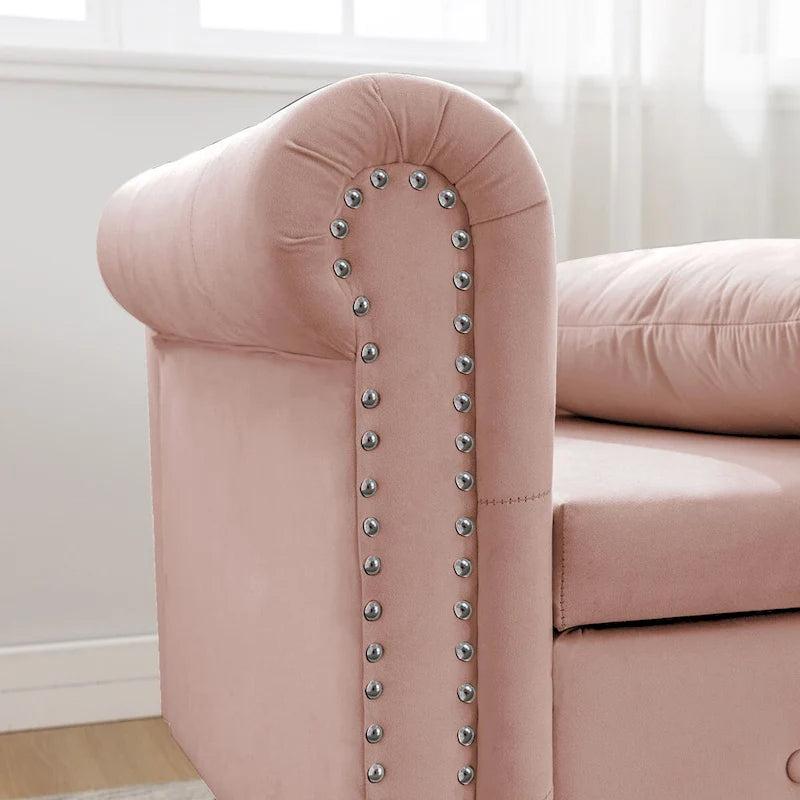 Chaise longue d'intérieur avec rangement et oreiller – Chaise longue rembourrée à accoudoirs roulés
