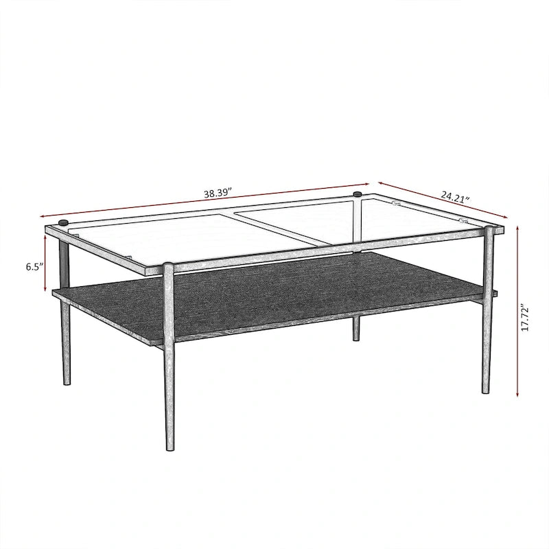 Table basse rectangulaire avec plateau en verre trempé - Table de salon moderne