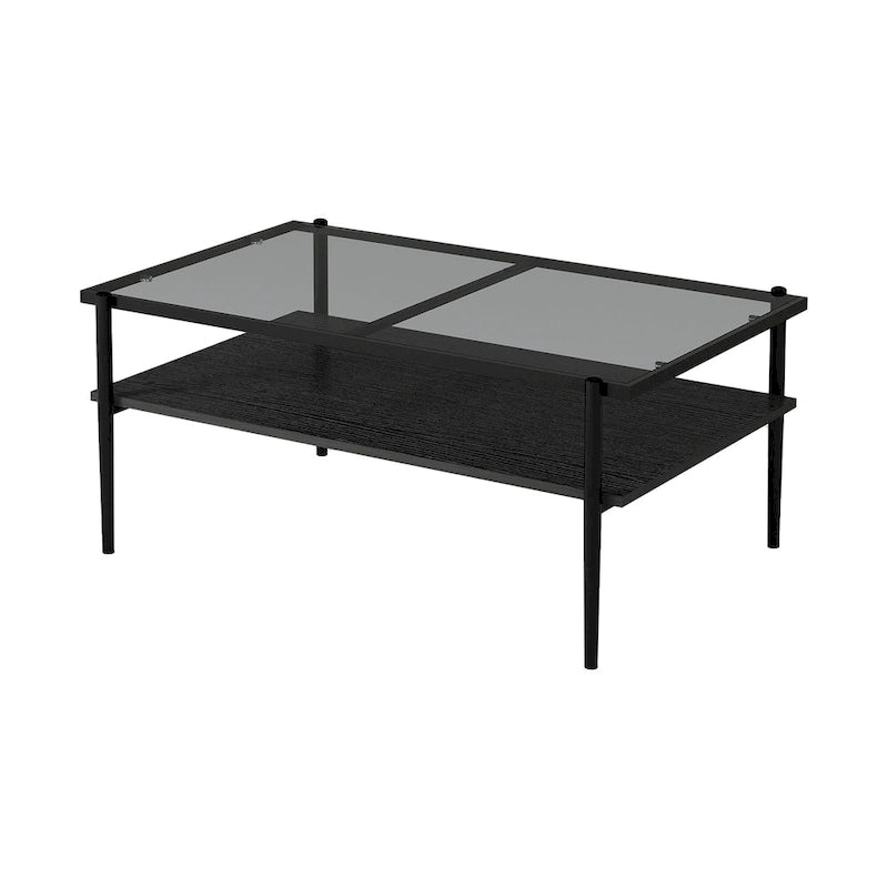 Table basse rectangulaire avec plateau en verre trempé - Table de salon moderne