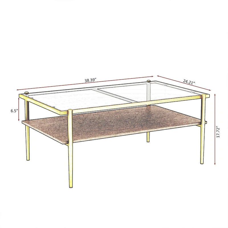 Table basse rectangulaire avec plateau en verre trempé - Table de salon moderne