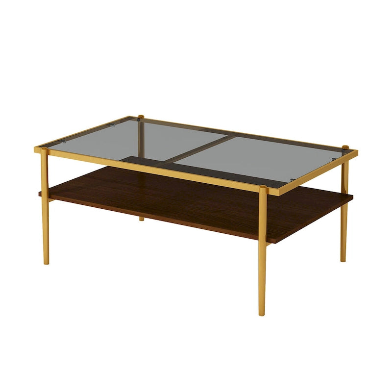 Table basse rectangulaire avec plateau en verre trempé - Table de salon moderne