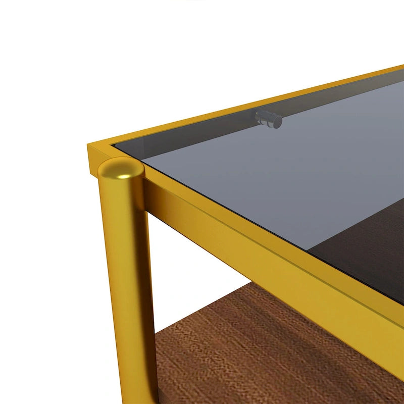 Table basse rectangulaire avec plateau en verre trempé - Table de salon moderne