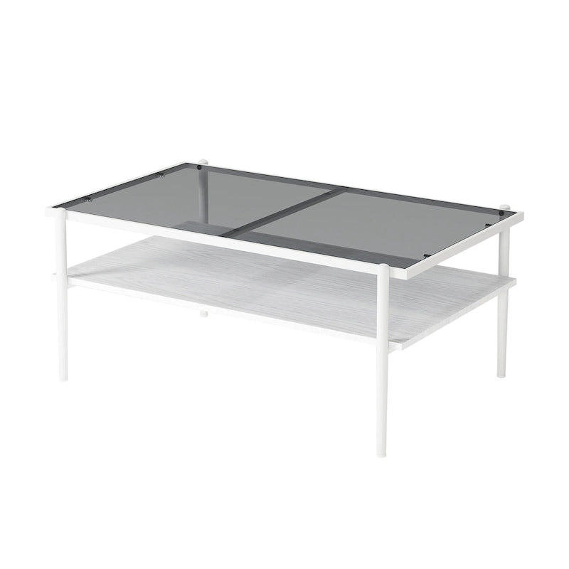 Table basse rectangulaire avec plateau en verre trempé - Table de salon moderne