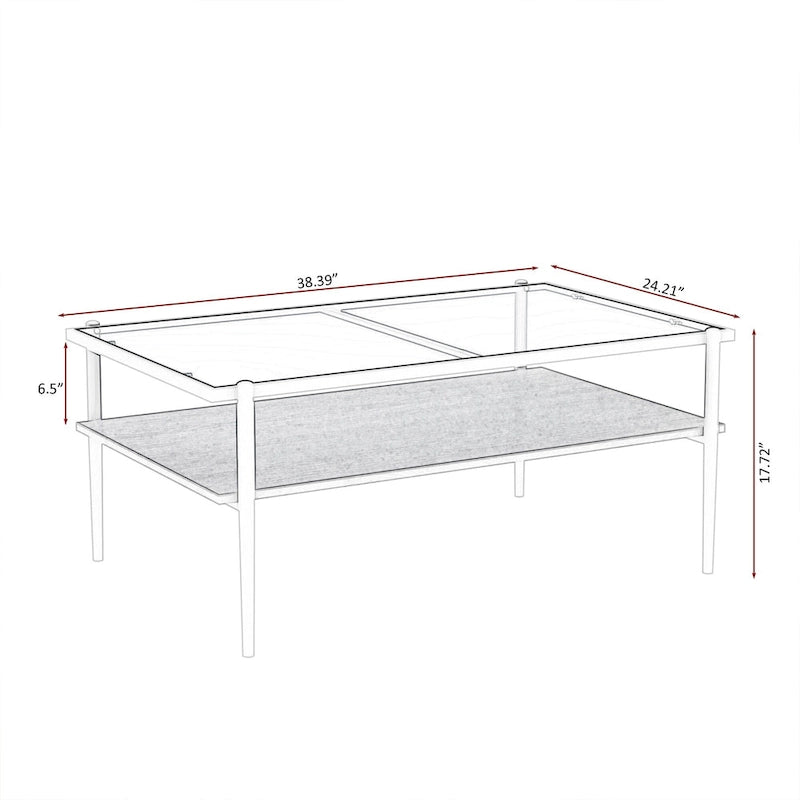 Table basse rectangulaire avec plateau en verre trempé - Table de salon moderne