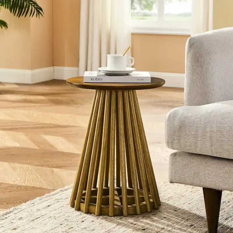 Table d'appoint ronde en bois - Table d'appoint en bois d'hévéa massif et MDF pour le salon