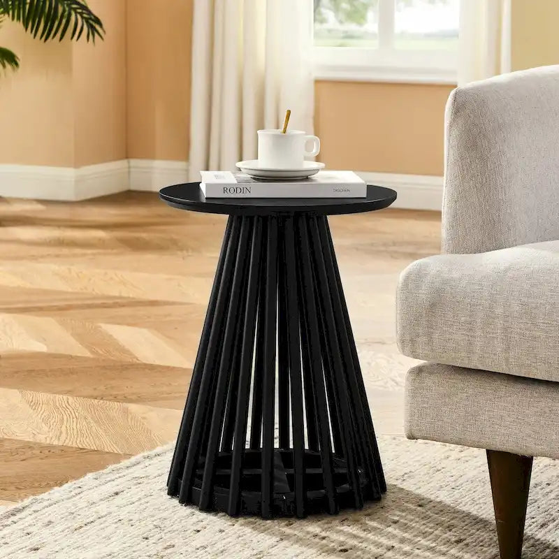 Table d'appoint ronde en bois - Table d'appoint en bois d'hévéa massif et MDF pour le salon